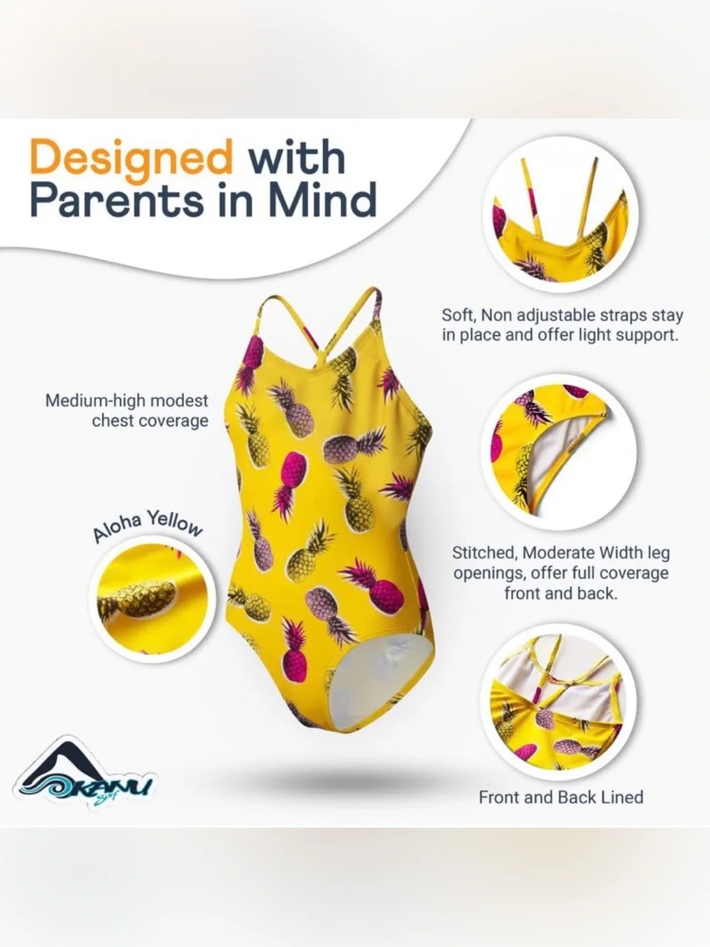 Kanu Surf Girls Yellow Pineapple Print One-Piece Swimsuit